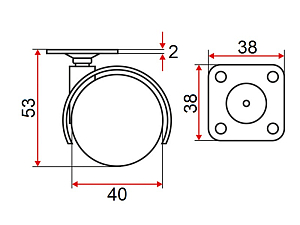 Опора колёсная D40 на площадке со стопором,TWPB-40 - 110259 #223346